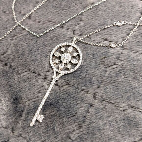 Beautiful Clear Crystal Key Pendant/Necklace Rhodium Plated by Nordstrom - Picture 13 of 15